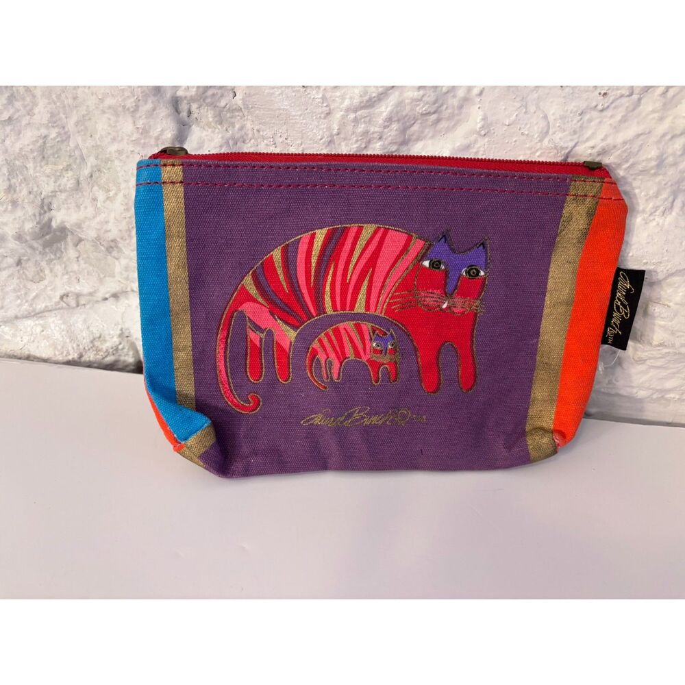 Laurel Burch Mother Cat Canvas Cosmetic Pouch Art Zipper Makeup Bag NWOT